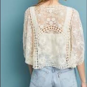 Do Everything with Love for Anthropologie Cream Lace Shrug Kimono